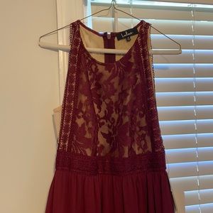 Burgundy dress! Perfect for a bridesmaid or formal event.